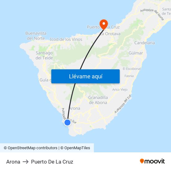 Arona to Puerto De La Cruz map