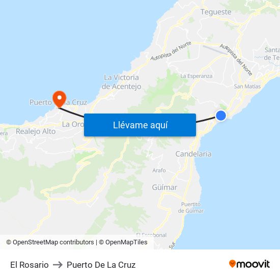 El Rosario to Puerto De La Cruz map