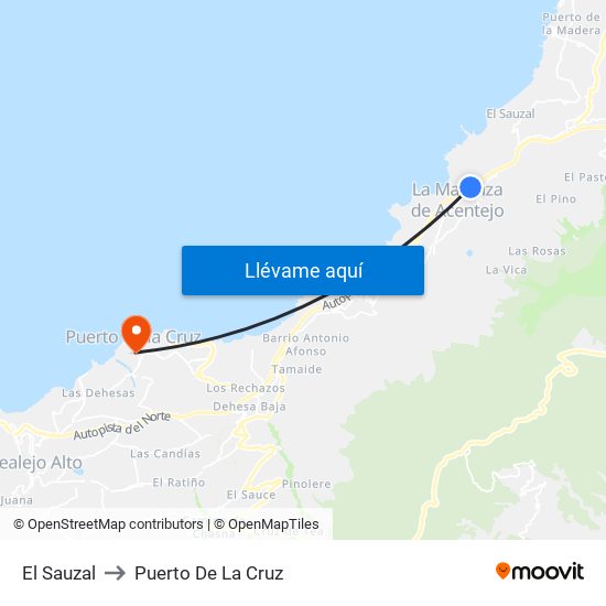 El Sauzal to Puerto De La Cruz map