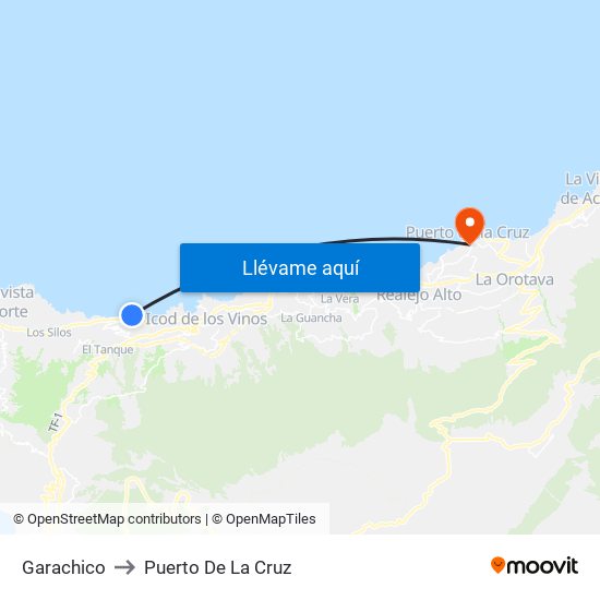 Garachico to Puerto De La Cruz map