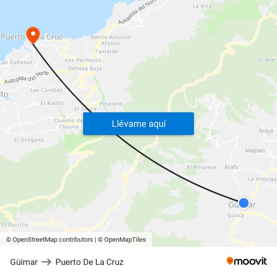 Güímar to Puerto De La Cruz map