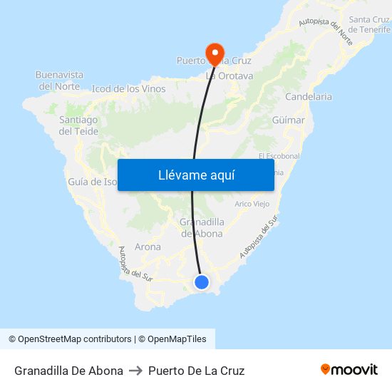 Granadilla De Abona to Puerto De La Cruz map