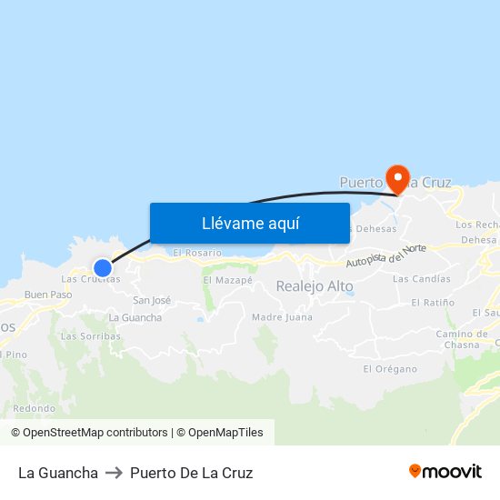 La Guancha to Puerto De La Cruz map