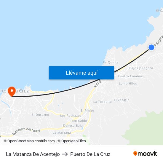 La Matanza De Acentejo to Puerto De La Cruz map