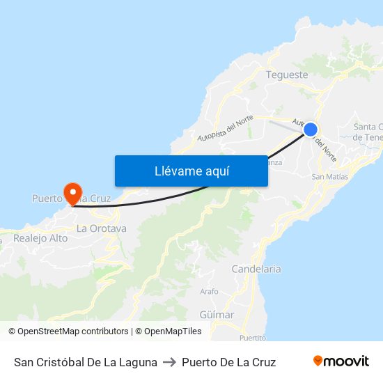 San Cristóbal De La Laguna to Puerto De La Cruz map