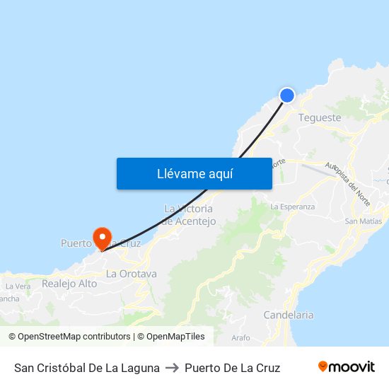 San Cristóbal De La Laguna to Puerto De La Cruz map