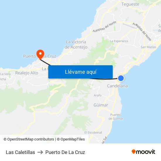 Las Caletillas to Puerto De La Cruz map