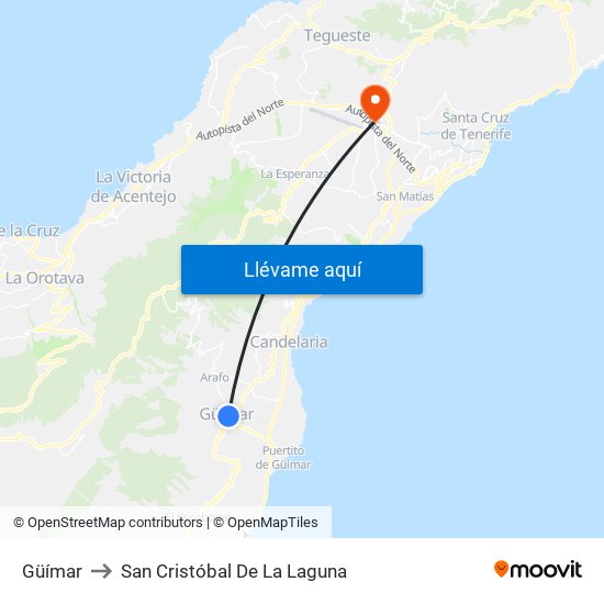 Güímar to San Cristóbal De La Laguna map