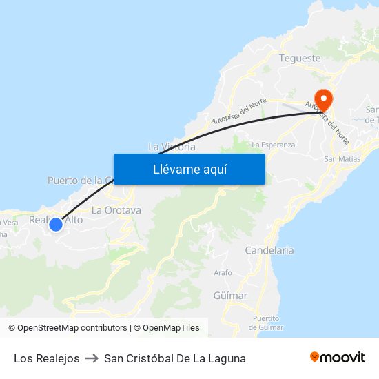 Los Realejos to San Cristóbal De La Laguna map
