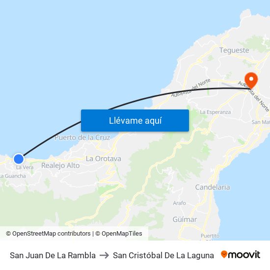 San Juan De La Rambla to San Cristóbal De La Laguna map