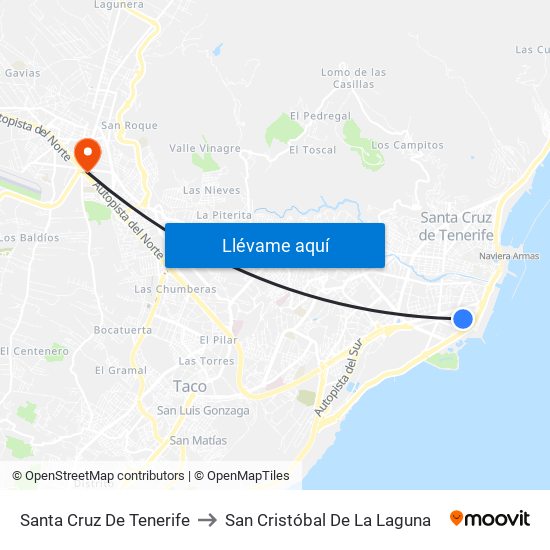 Santa Cruz De Tenerife to San Cristóbal De La Laguna map