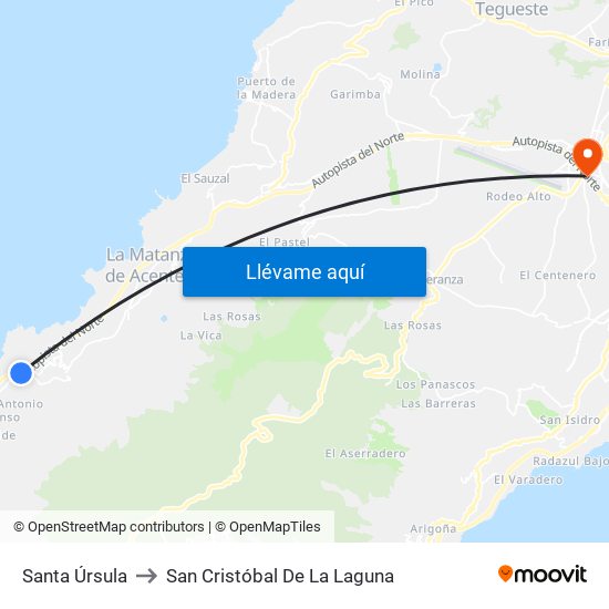 Santa Úrsula to San Cristóbal De La Laguna map