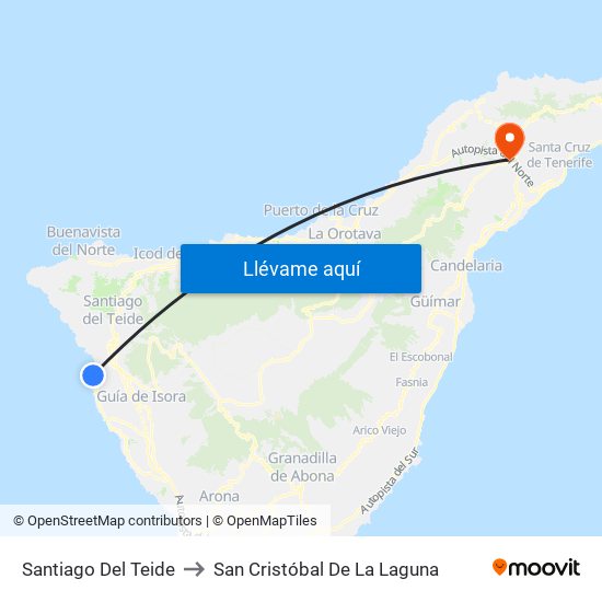 Santiago Del Teide to San Cristóbal De La Laguna map