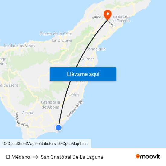 El Médano to San Cristóbal De La Laguna map
