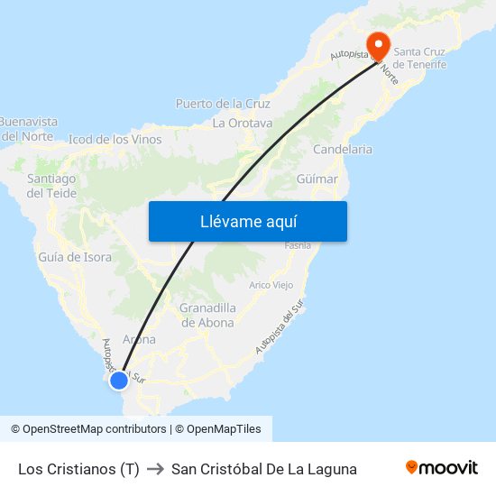 Los Cristianos  (T) to San Cristóbal De La Laguna map