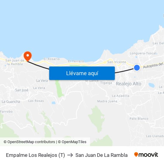 Empalme Los Realejos (T) to San Juan De La Rambla map