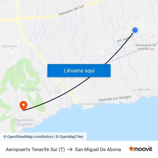 Aeropuerto Tenerife Sur (T) to San Miguel De Abona map