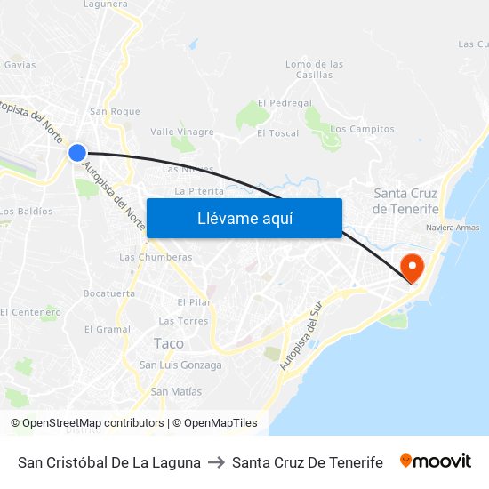 San Cristóbal De La Laguna to Santa Cruz De Tenerife map