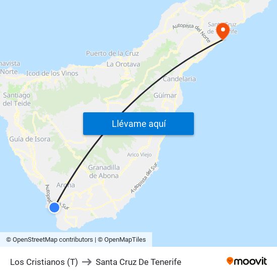 Los Cristianos (T) to Santa Cruz De Tenerife map