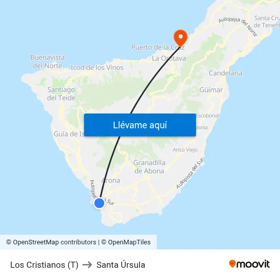 Los Cristianos (T) to Santa Úrsula map