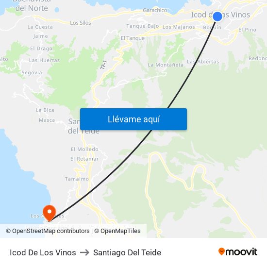 Icod De Los Vinos to Santiago Del Teide map