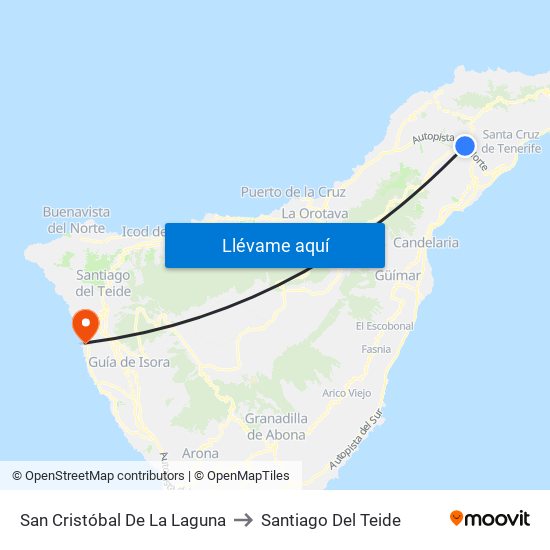 San Cristóbal De La Laguna to Santiago Del Teide map