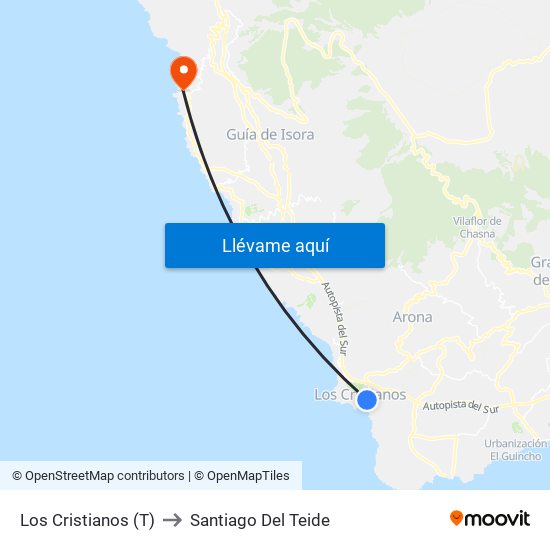 Los Cristianos  (T) to Santiago Del Teide map