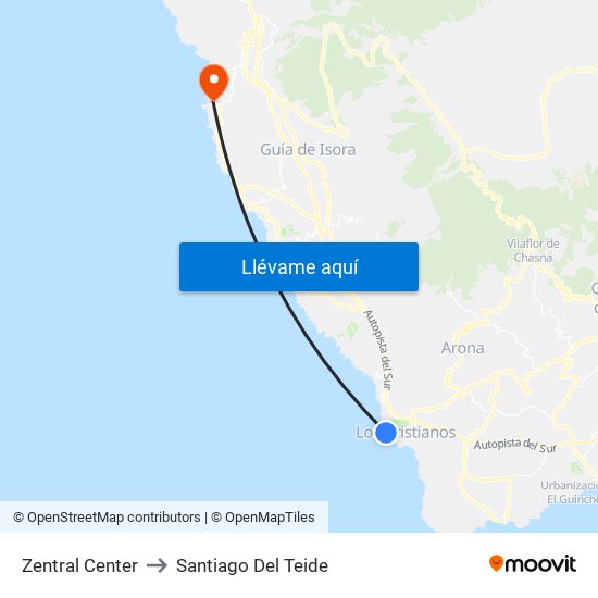 Zentral Center to Santiago Del Teide map