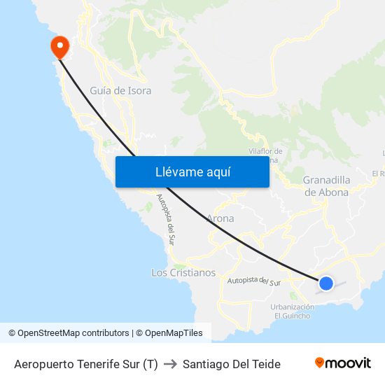 Aeropuerto Tenerife Sur (T) to Santiago Del Teide map