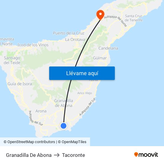 Granadilla De Abona to Tacoronte map