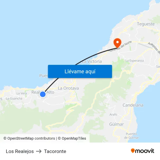 Los Realejos to Tacoronte map