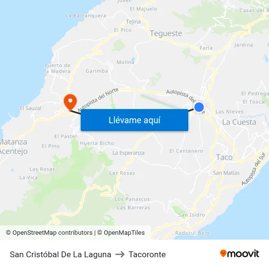 San Cristóbal De La Laguna to Tacoronte map