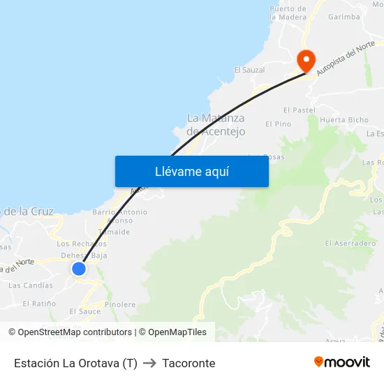 Estación La Orotava (T) to Tacoronte map