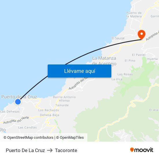 Puerto De La Cruz to Tacoronte map