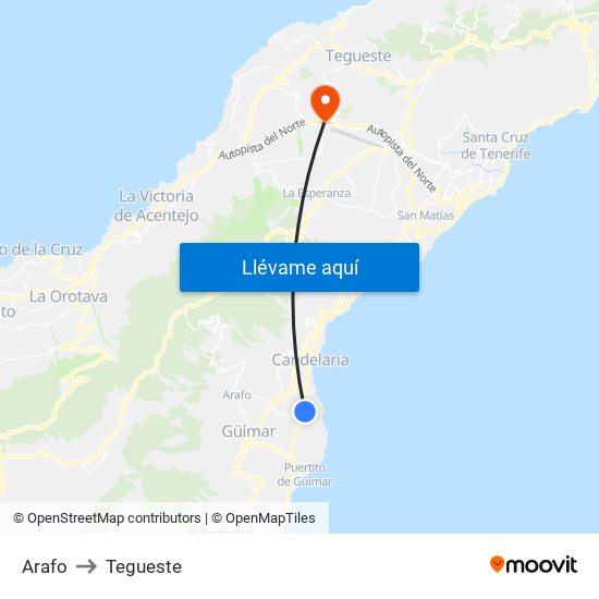 Arafo to Tegueste map