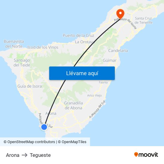 Arona to Tegueste map