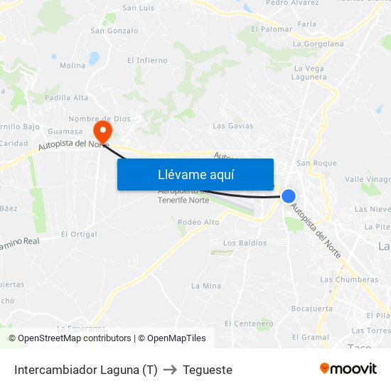Intercambiador Laguna (T) to Tegueste map