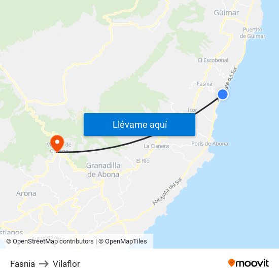 Fasnia to Vilaflor map