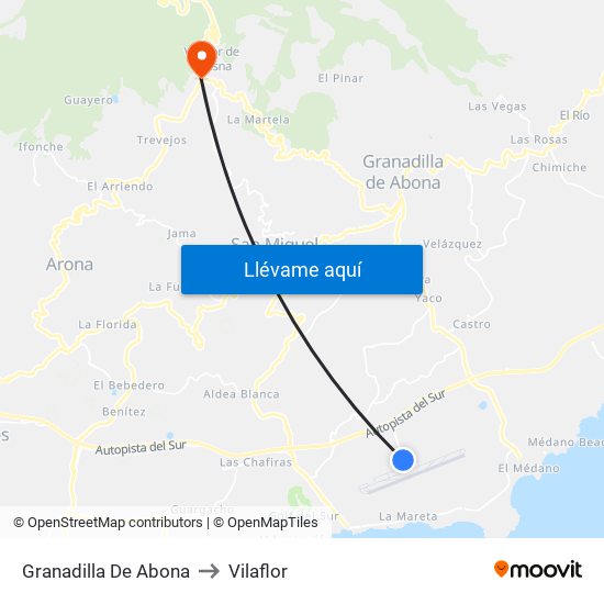 Granadilla De Abona to Vilaflor map