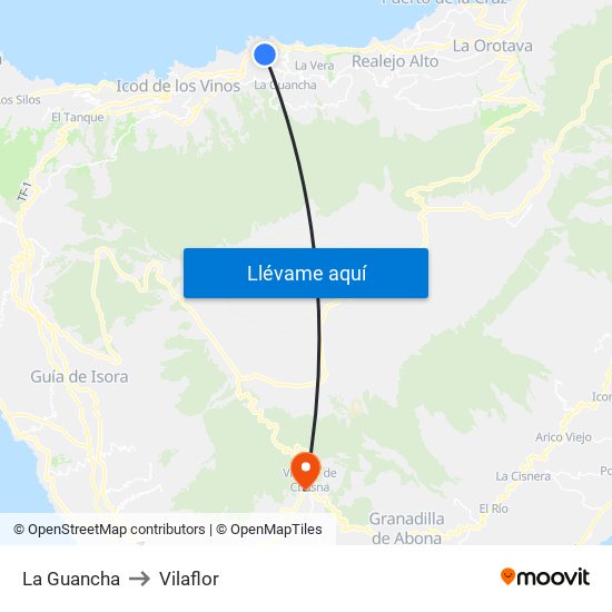 La Guancha to Vilaflor map