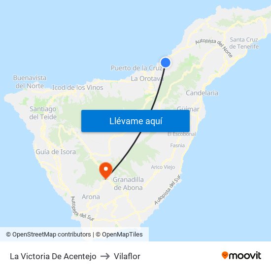 La Victoria De Acentejo to Vilaflor map