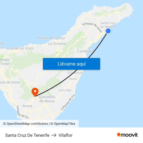 Santa Cruz De Tenerife to Vilaflor map