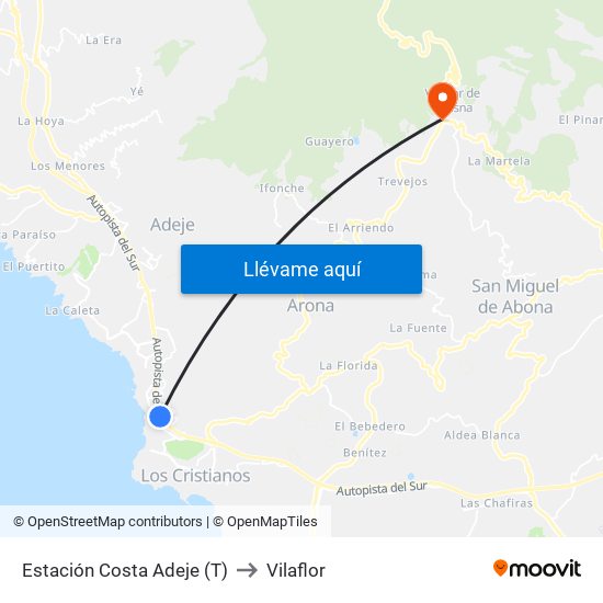Estación Costa Adeje (T) to Vilaflor map