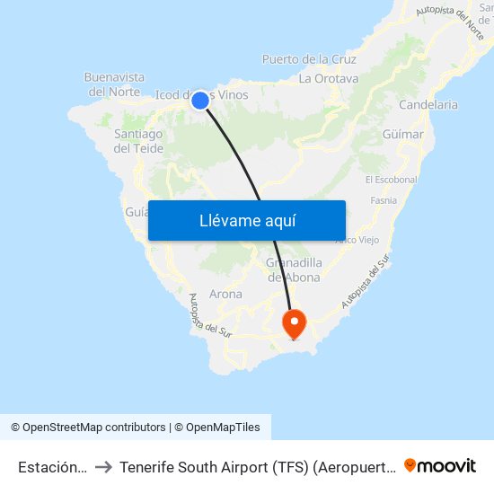 Estación Icod (T) to Tenerife South Airport (TFS) (Aeropuerto de Tenerife Sur-Reina Sofía) map