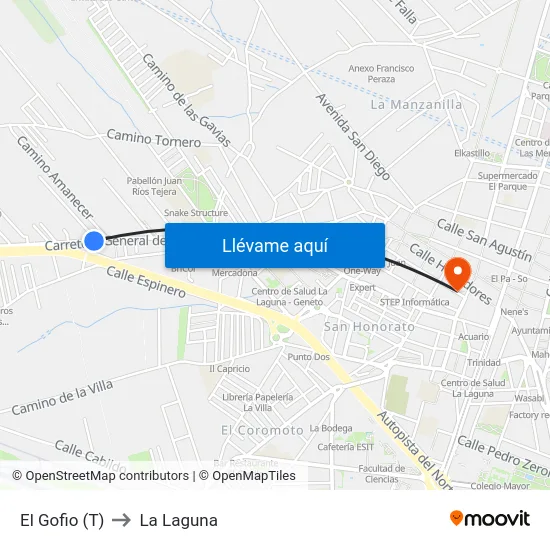 El Gofio (T) to La Laguna map