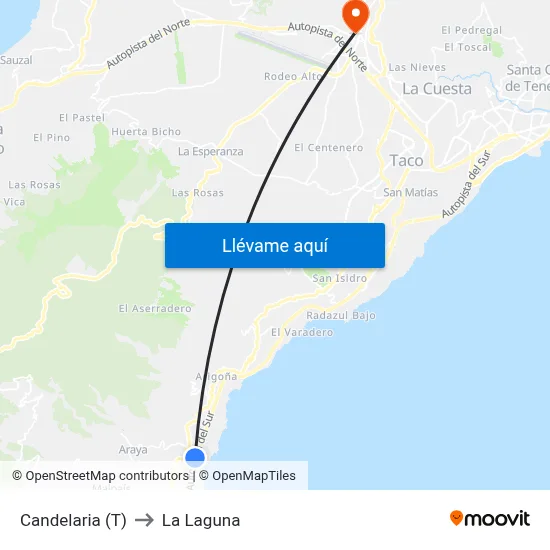 Candelaria (T) to La Laguna map