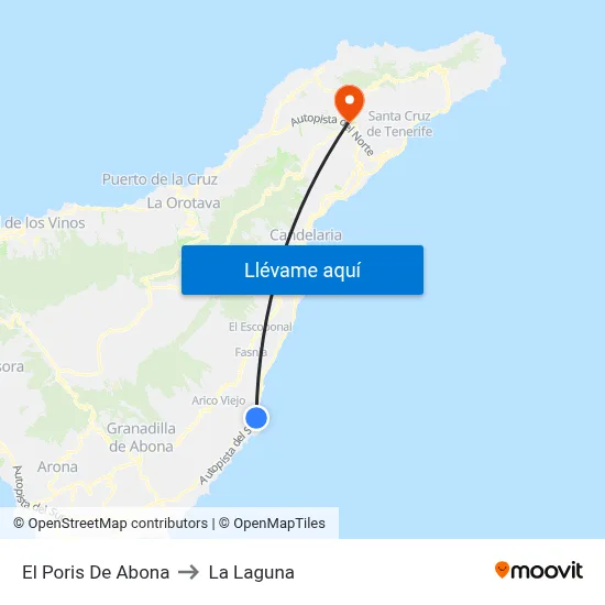 El Poris De Abona to La Laguna map