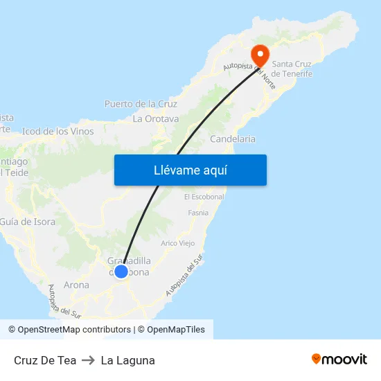 Cruz De Tea to La Laguna map