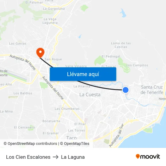 Los Cien Escalones to La Laguna map