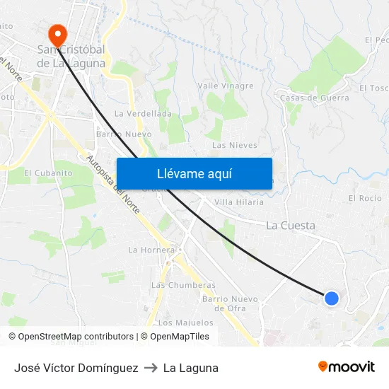José Víctor Domínguez to La Laguna map